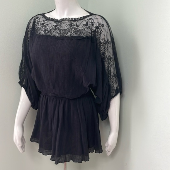 Free People Top Tunic Lace Blouson Black Size Small Long Dolman Sleeves - Picture 1 of 8